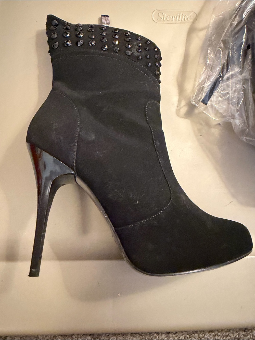 Nina Black Stud-Embellished Suede Ankle Bootie